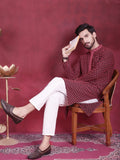 Jompers Men's Sequins Embroidered Kurta with Pyjama - Magenta