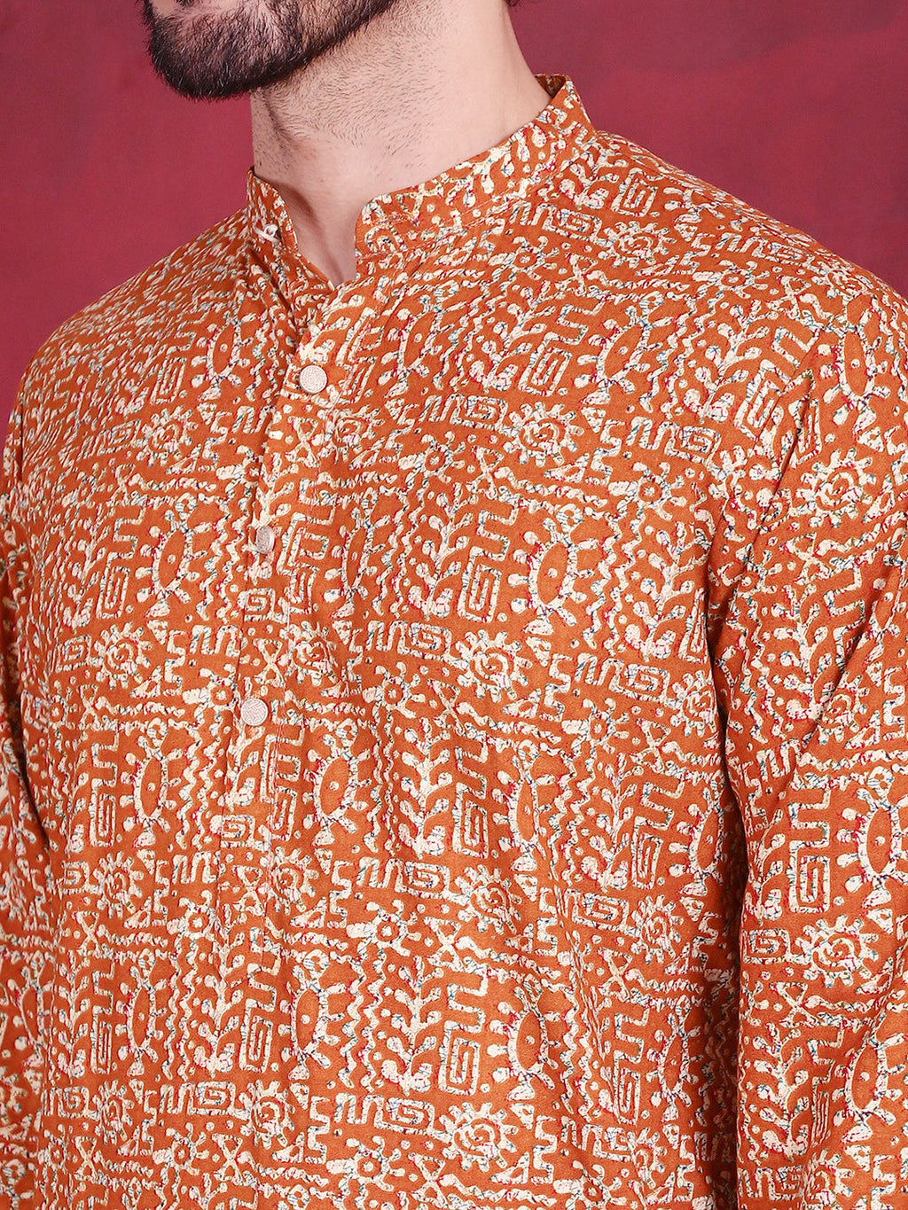Jompers Men's Digital Printed Kurta with Pyjama - Mustard