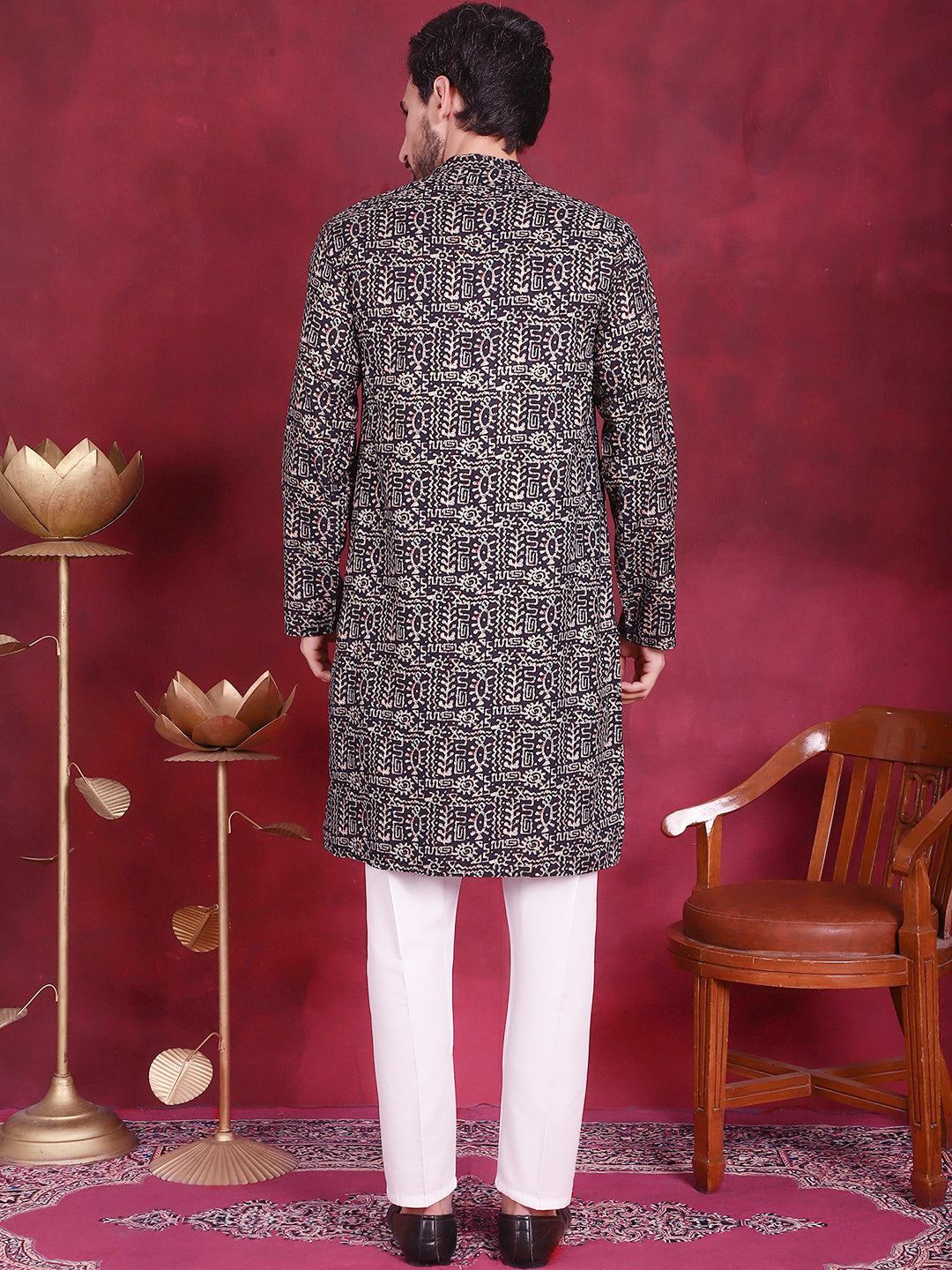 Jompers Men's Digital Printed Kurta with Pyjama - Navy Blue