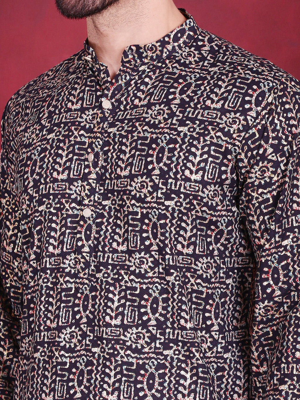 Jompers Men's Digital Printed Kurta with Pyjama - Navy Blue