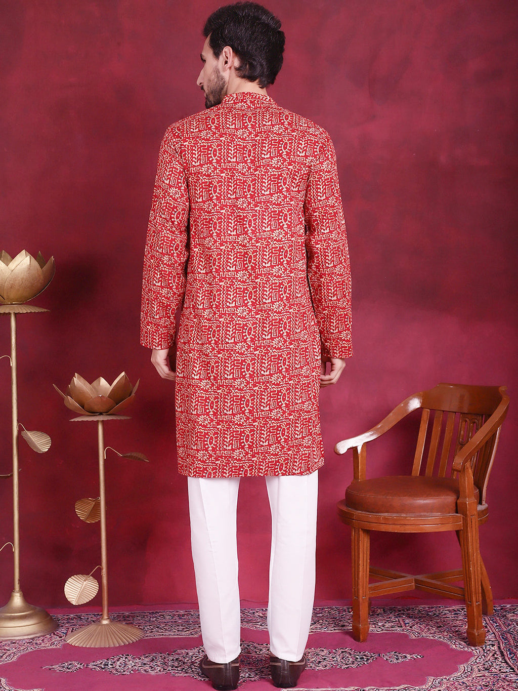 Jompers Men's Digital Printed Kurta with Pyjama - Red
