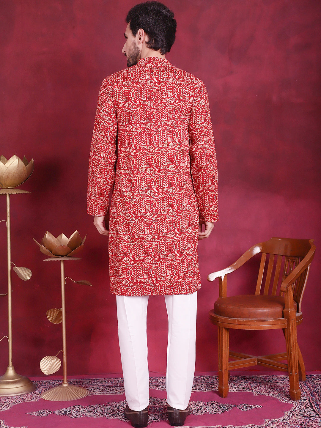 Jompers Men's Digital Printed Kurta with Pyjama - Red