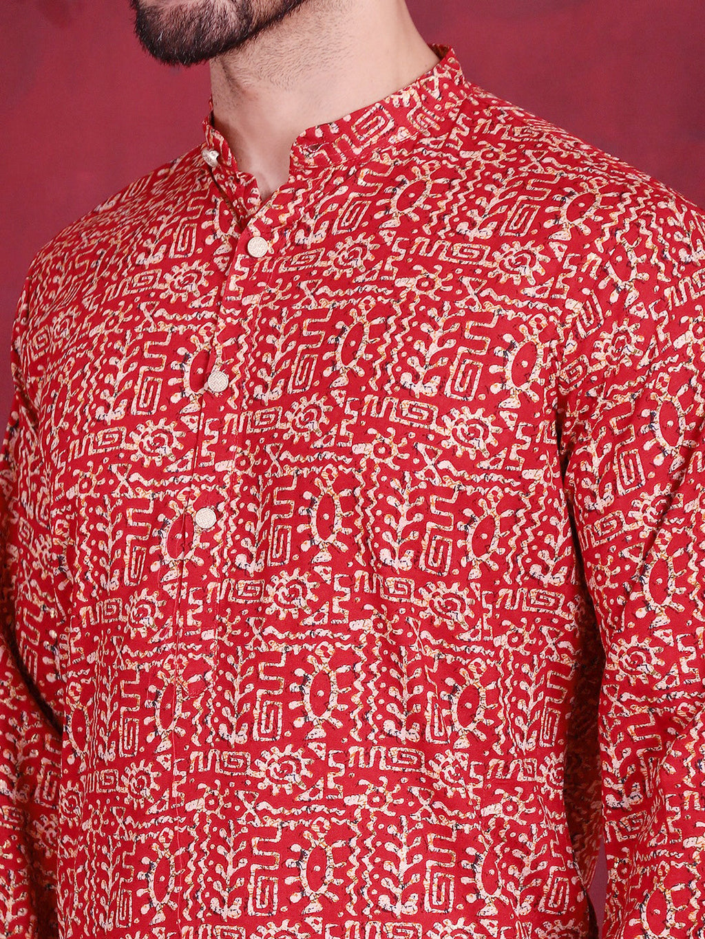 Jompers Men's Digital Printed Kurta with Pyjama - Red