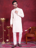 Jompers Men's Sequins Chikankari Embroidered Kurta with Pyjama - White