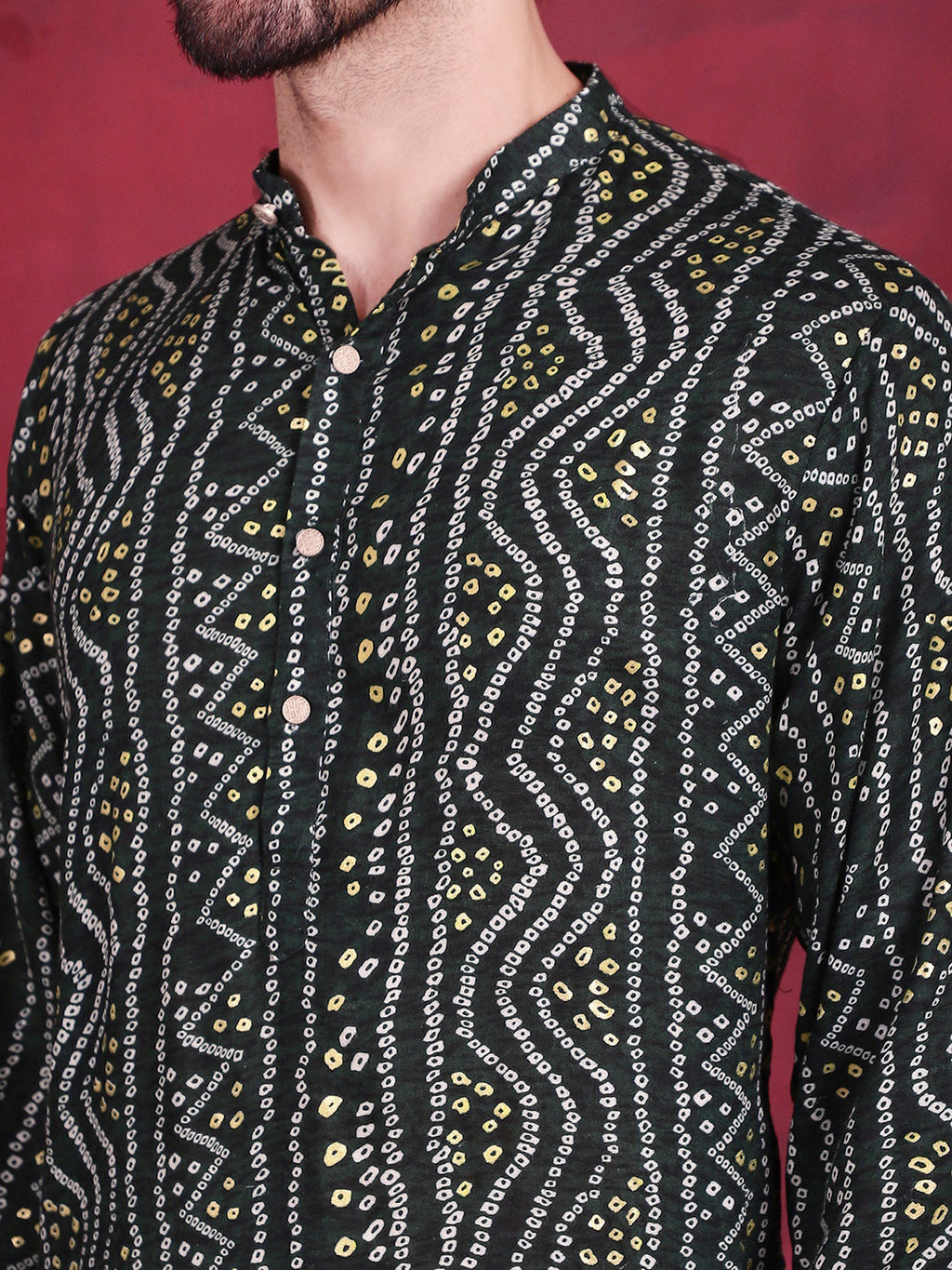 Jompers Men's Bandhani Printed Kurta with Pyjama - Green