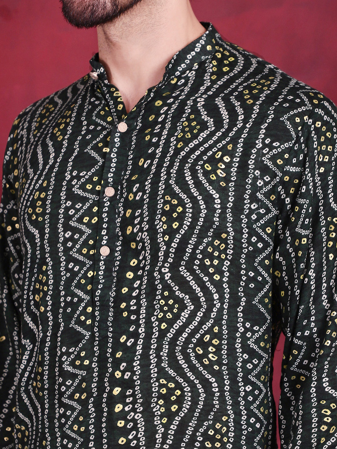 Jompers Men's Bandhani Printed Kurta with Pyjama - Green