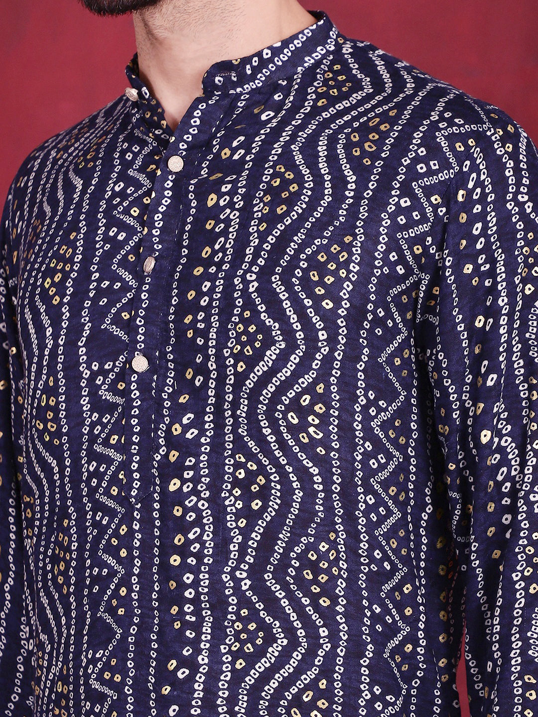 Jompers Men's Bandhani Printed Kurta with Pyjama - Navy Blue