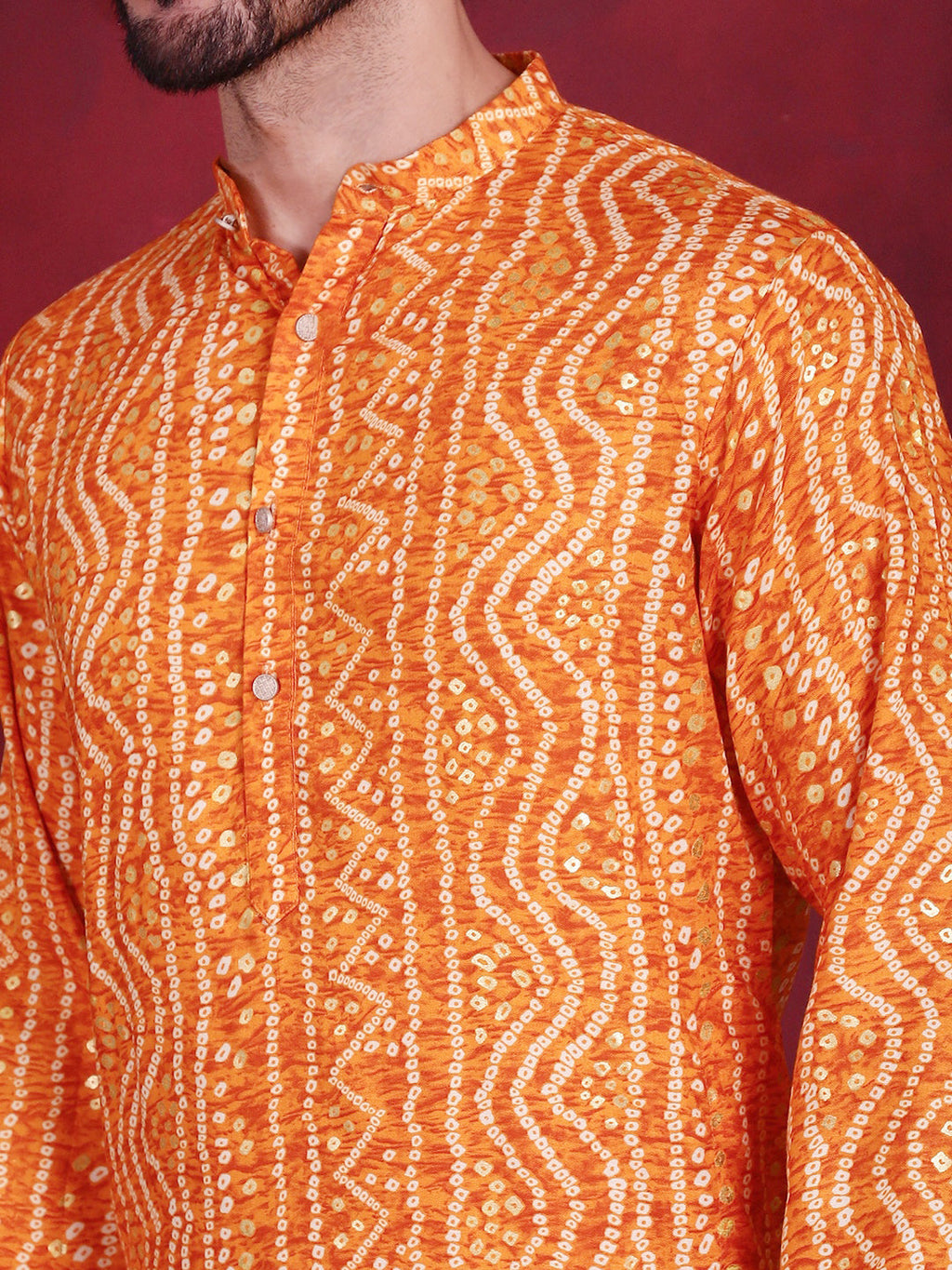 Jompers Men's Bandhani Printed Kurta with Pyjama - Orange