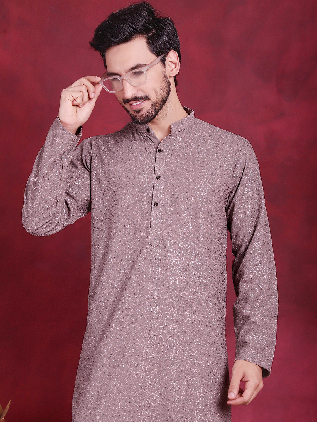 Jompers Men's Sequins Chikankari Kurta with Pyjama - Grey