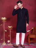 Jompers Men's Sequins Chikankari Kurta with Pyjama - Navy Blue