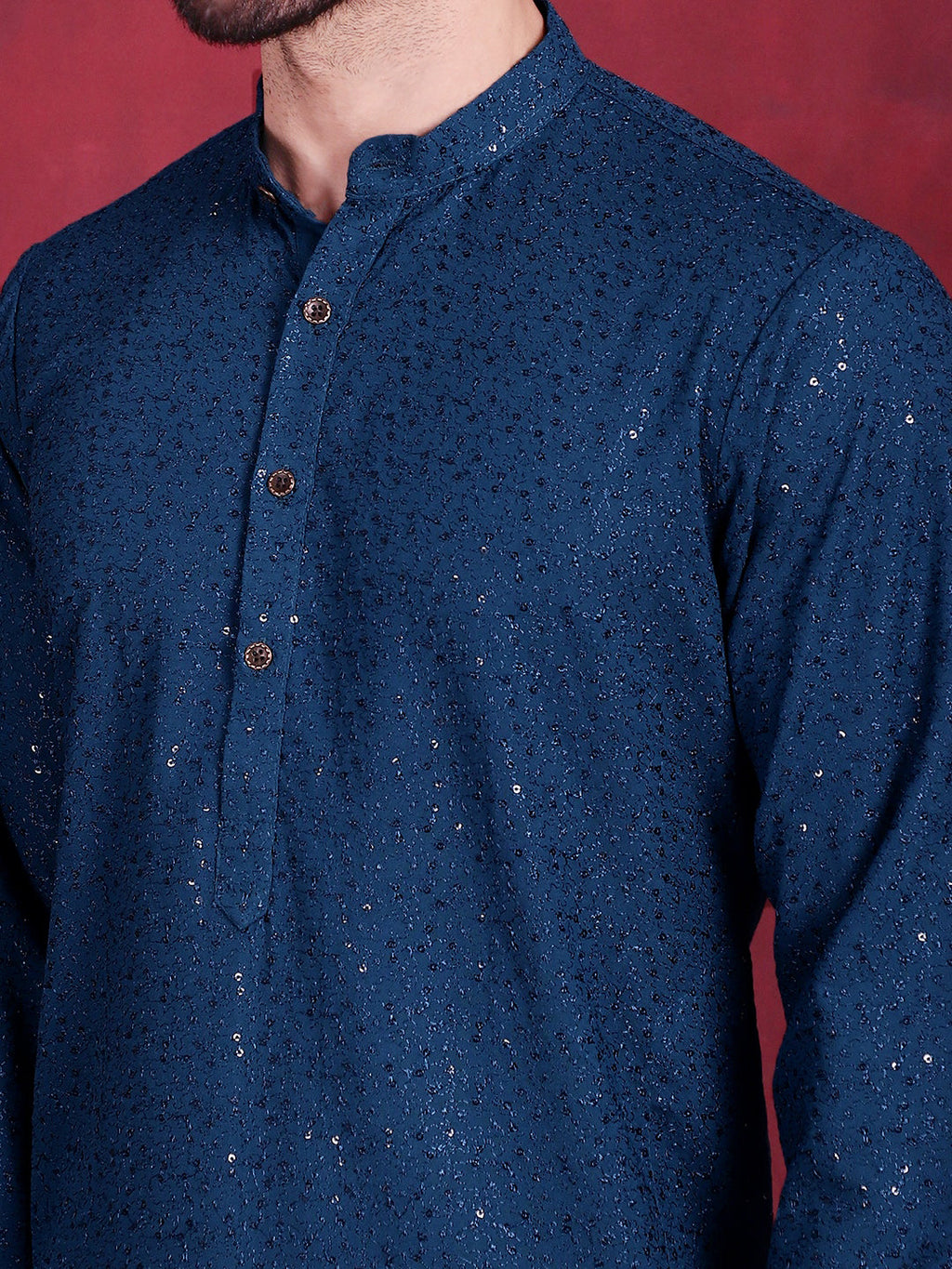 Jompers Men's Sequins Chikankari Kurta with Pyjama - Peacock