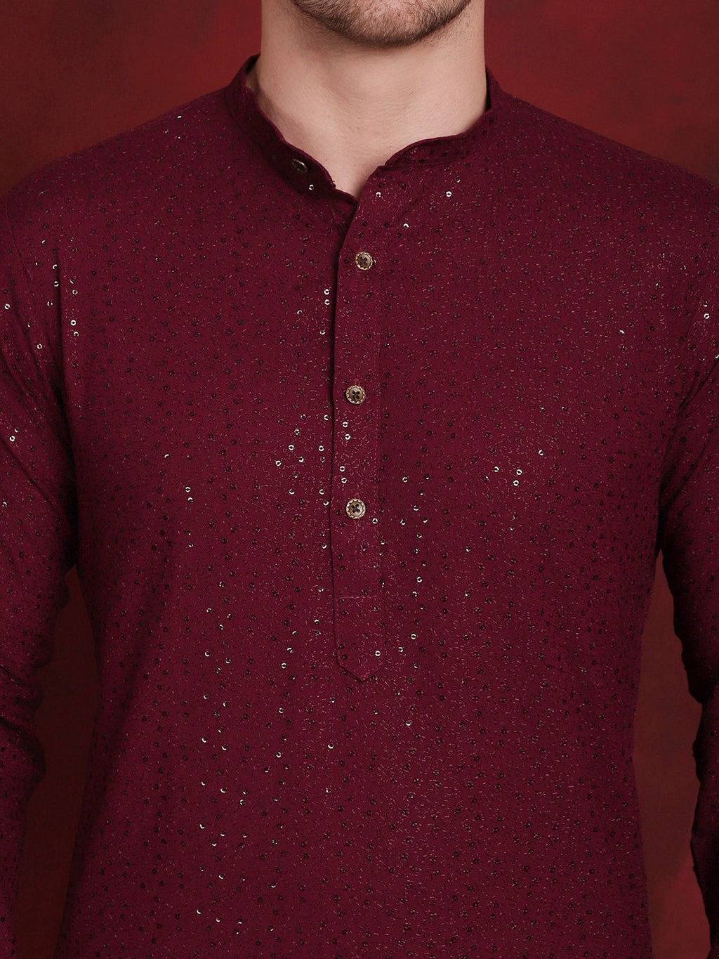 Jompers Men's Sequins Chikankari Kurta with Pyjama - Purple