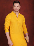 Jompers Men's Sequins Chikankari Kurta with Pyjama - Yellow