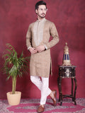 Jompers Men's Sequins Embroidered Kurta Pyjama Set - Beige