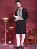 Jompers Men's Sequins Embroidered Kurta Pyjama Set - Black