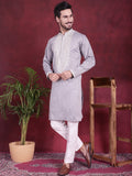 Jompers Men's Sequins Embroidered Kurta Pyjama Set - Grey