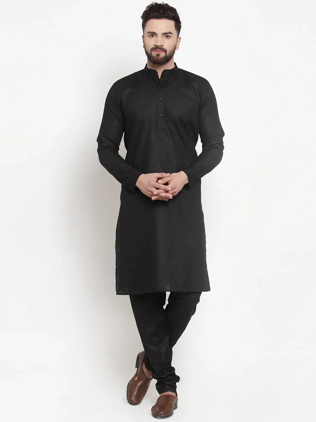 Jompers Men's Solid Dobby Kurta Payjama Set - Black