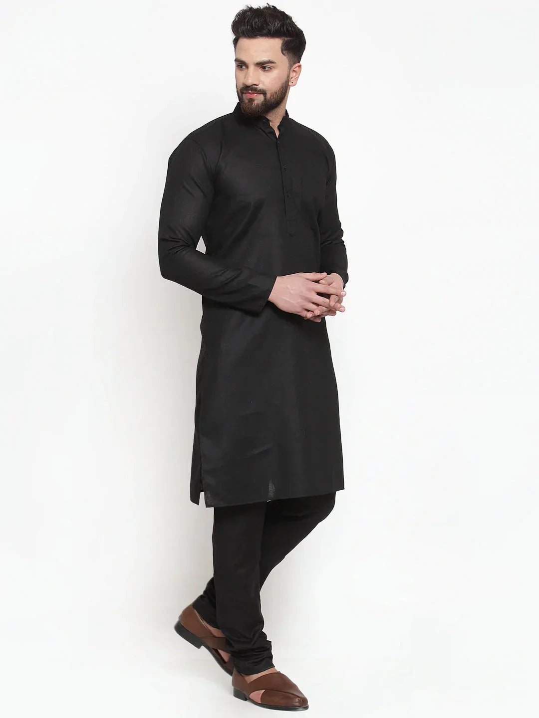 Jompers Men's Solid Dobby Kurta Payjama Set - Black