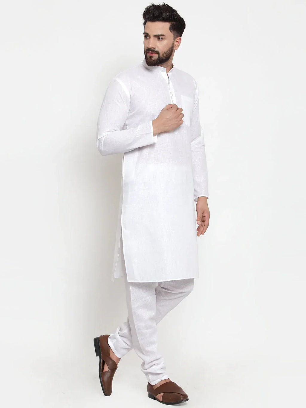 Jompers Men's Solid Dobby Kurta Payjama Set - White