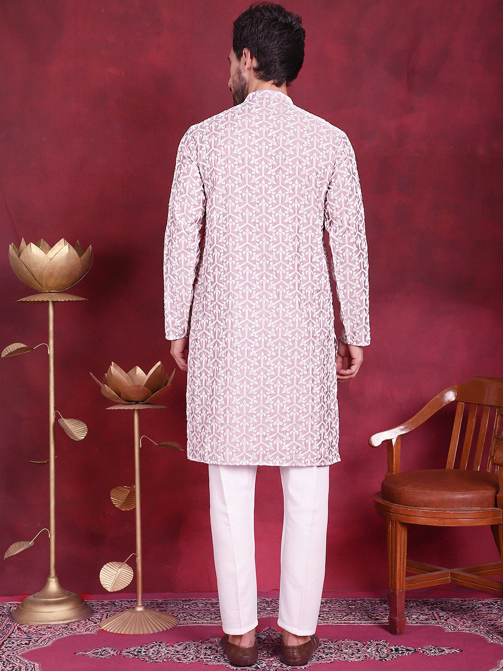 Jompers Men's Chikankari Embroidered Kurta Pyjama Set - Purple