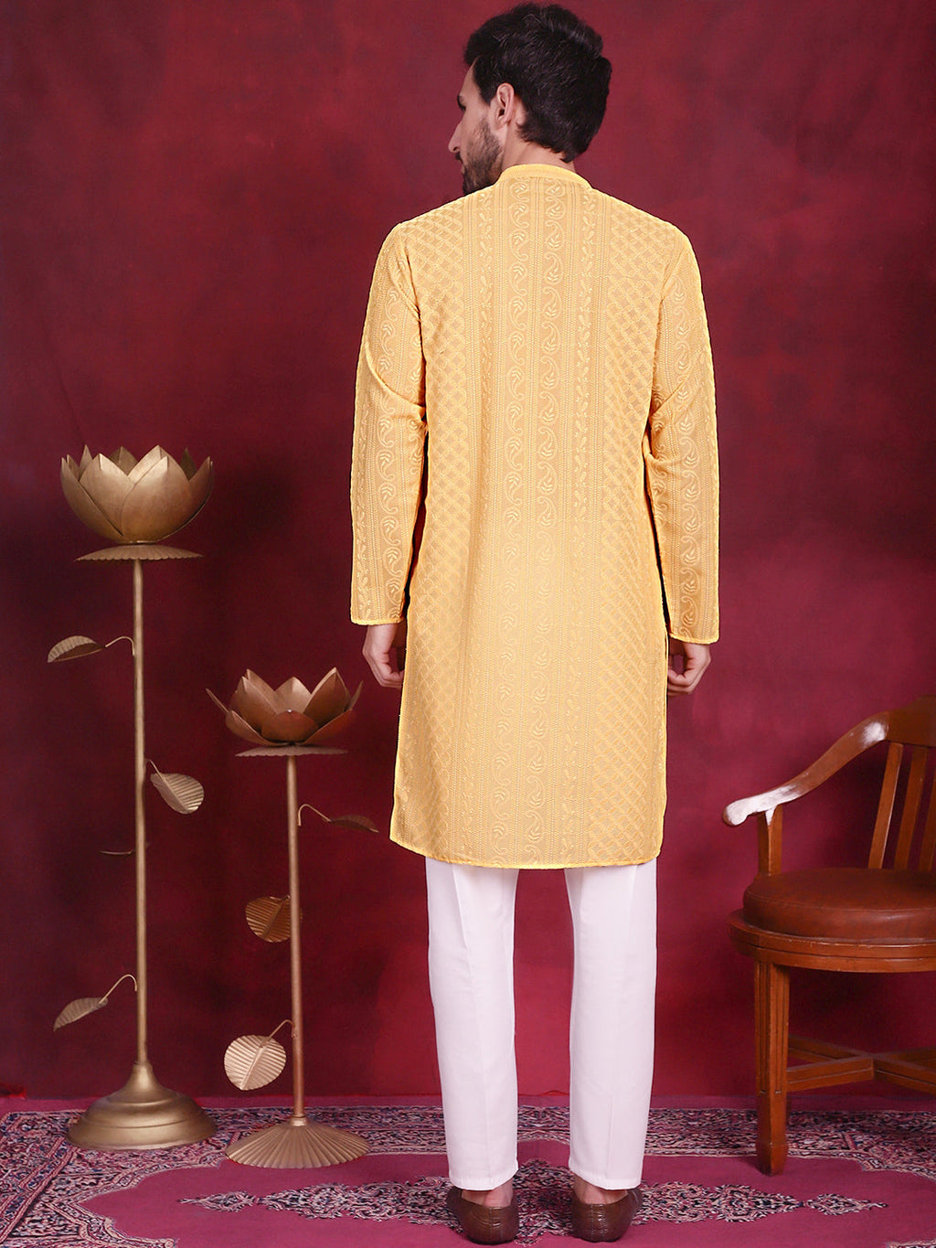 Jompers Men's Chikankari Embroidered Kurta Pyjama Set - Beige