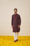 Jompers Men's Sequins Chikankari Embroidered Kurta with Pyjama - Maroon