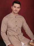 Jompers Men's Sequin Chikankari Front Open Kurta With Pyjamas - Beige