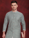 Jompers Men's Sequin Chikankari Front Open Kurta With Pyjamas - Green