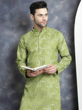Jompers Men's Printed Kurta with Churidar - Olive