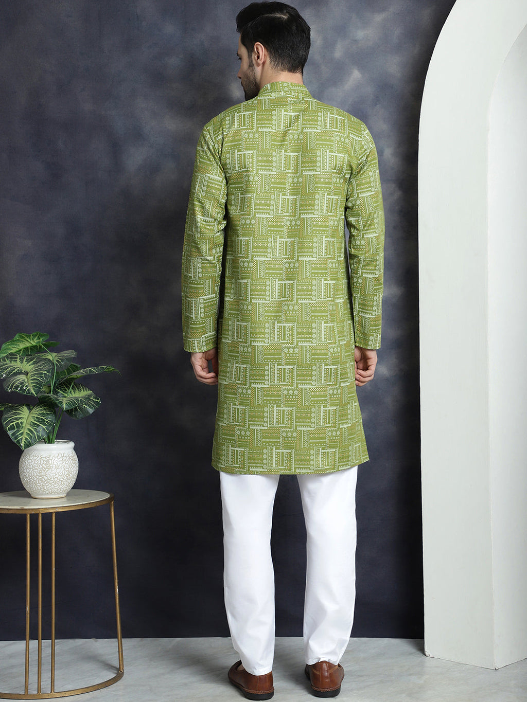 Jompers Men's Printed Kurta with Churidar - Olive