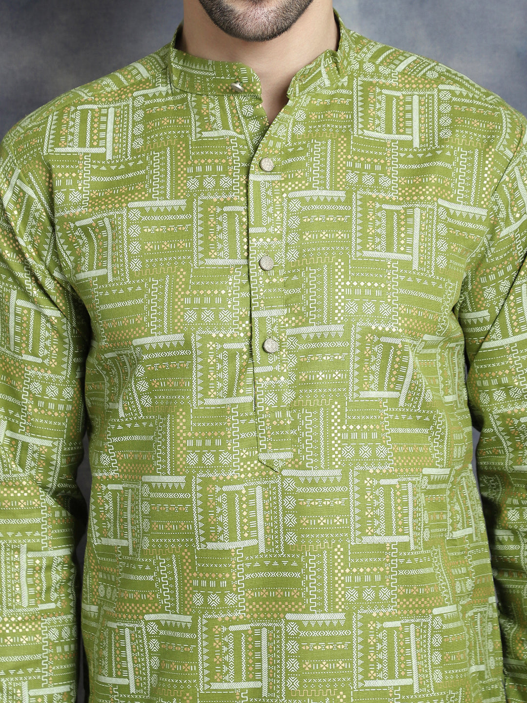 Jompers Men's Printed Kurta with Churidar - Olive