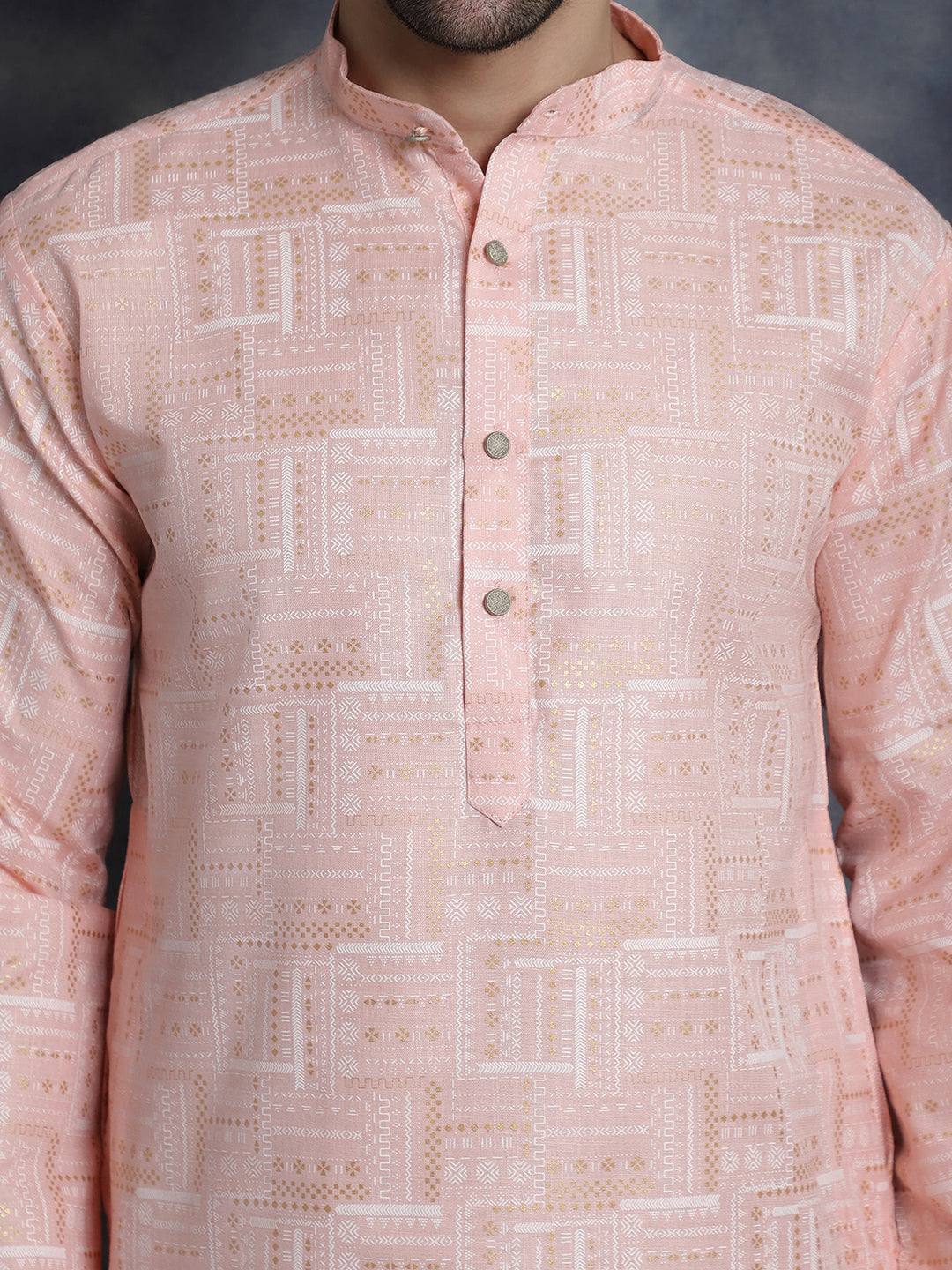 Jompers Men's Printed Kurta with Churidar - Peach