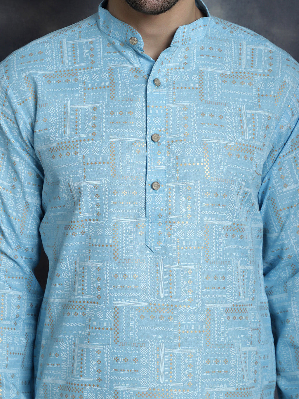 Jompers Men's Printed Kurta with Churidar - Sky Blue