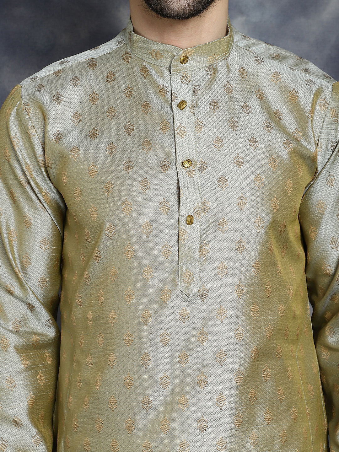 Jompers Men's Woven Design Silk Blend Kurta with Pyjama - Pista