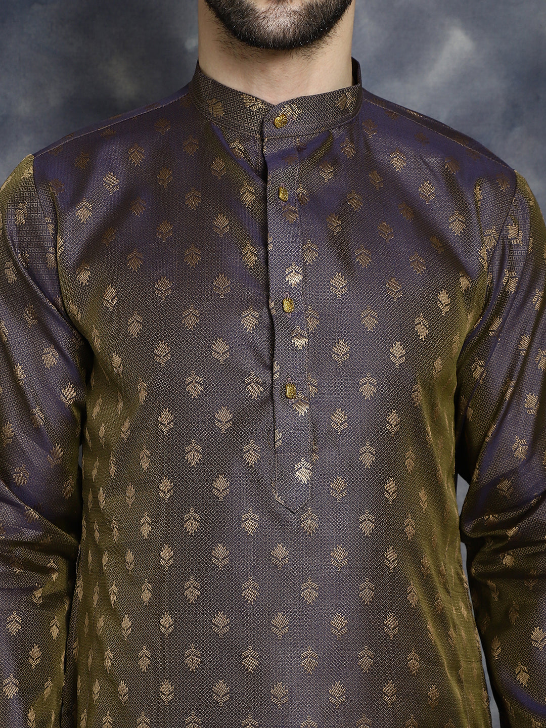 Jompers Men's Woven Design Silk Blend Kurta with Pyjama - Purple