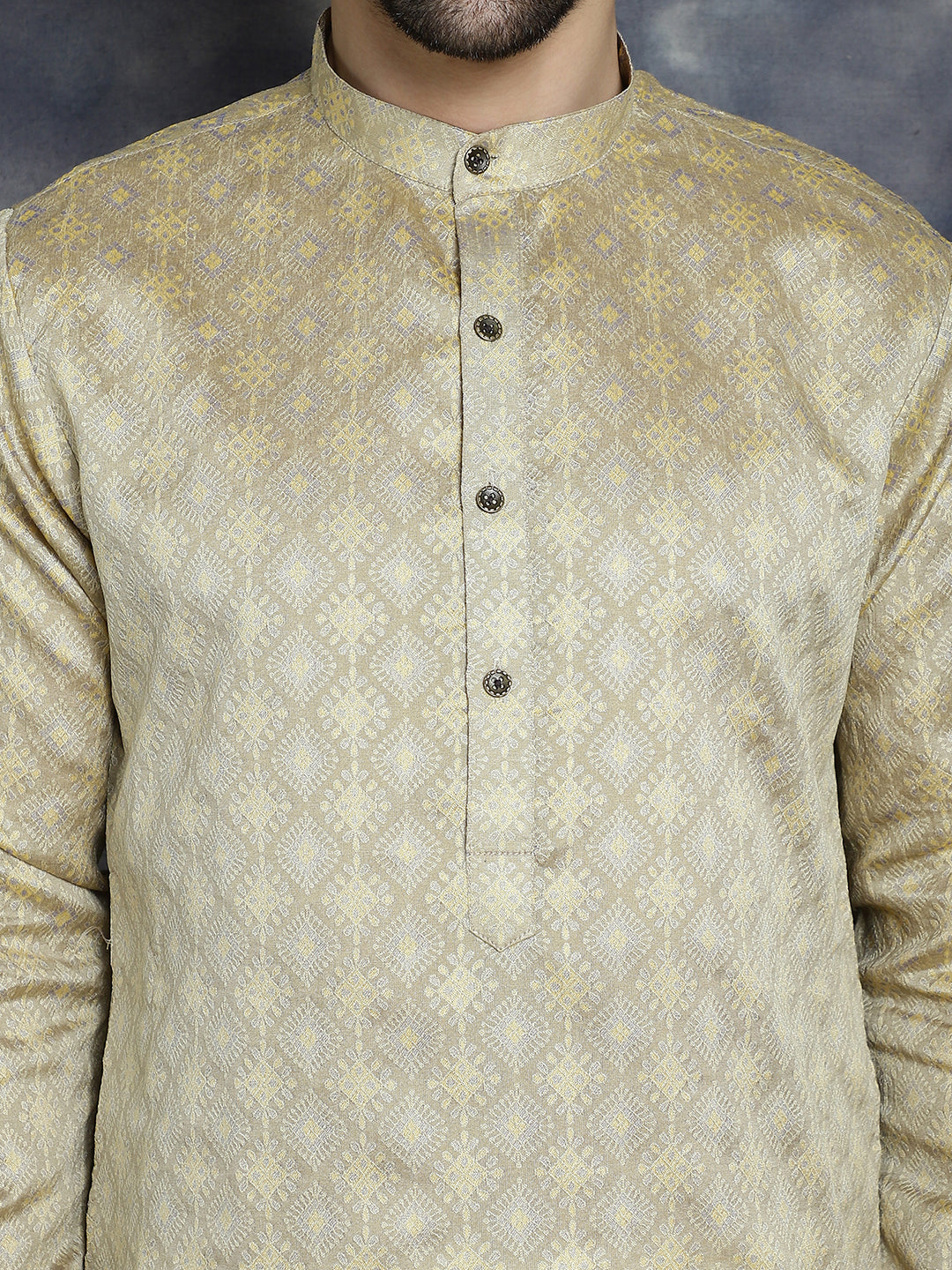 Jompers Men's Beige Woven Design Kurta with Pyjama - Beige