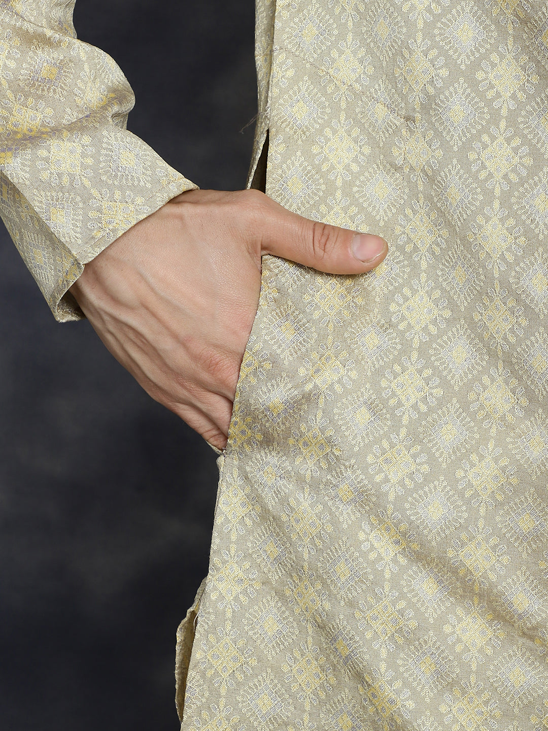 Jompers Men's Beige Woven Design Kurta with Pyjama - Beige