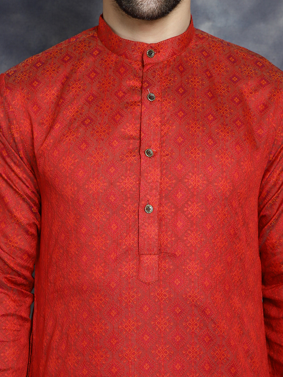 Jompers Men's Red Woven Design Kurta with Pyjama - Red