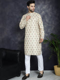 Jompers Men's Golden Foil Printed Kurta with Pyjama - Golden