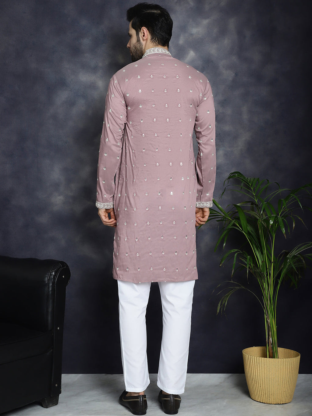 Jompers Men's Chikankari Embroidered Kurta Pyjama Set - Magenta
