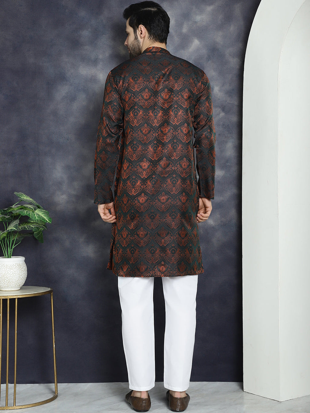 Jompers Men's Bronze Silk Blend Straight Kurta Pyjama Set