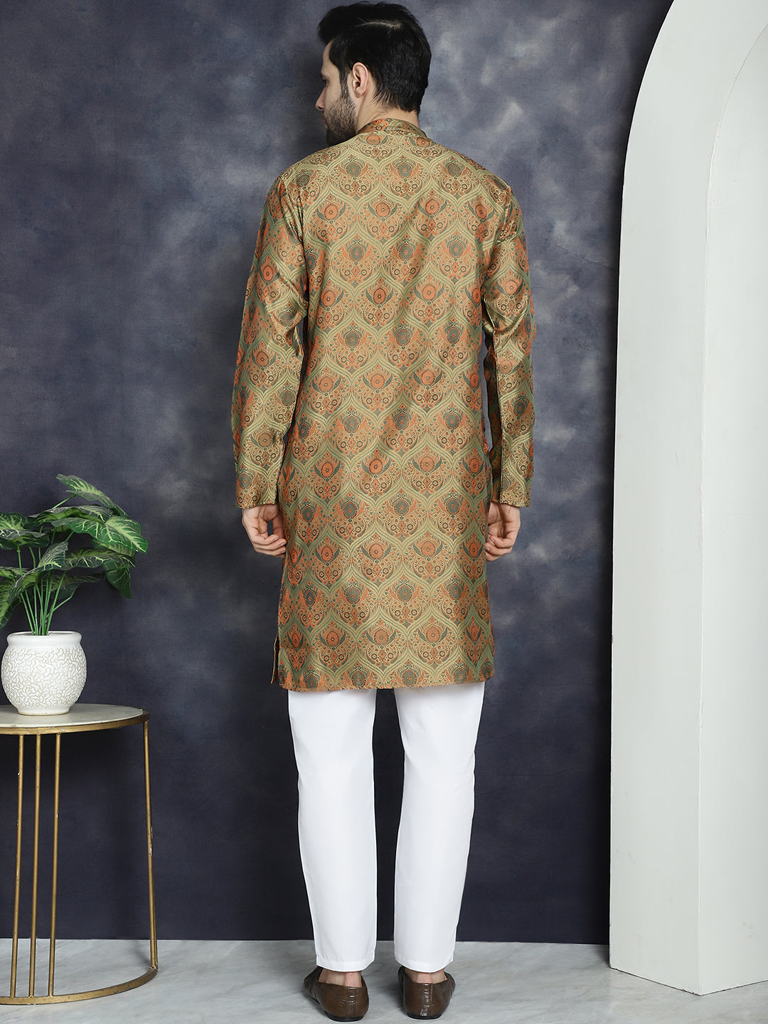 Jompers Men's Golden Silk Blend Straight Kurta Pyjama Set
