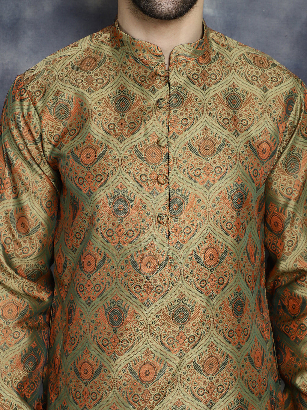 Jompers Men's Golden Silk Blend Straight Kurta Pyjama Set
