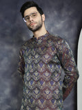 Jompers Men's Purple Silk Blend Straight Kurta Pyjama Set