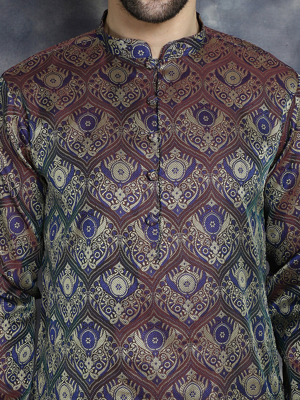 Jompers Men's Purple Silk Blend Straight Kurta Pyjama Set