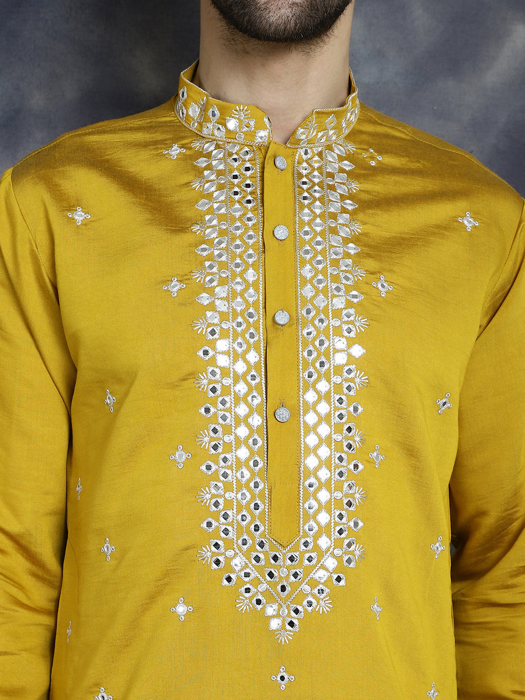 Jompers Men's Embroidered Kurta With Pyjama - Mustard