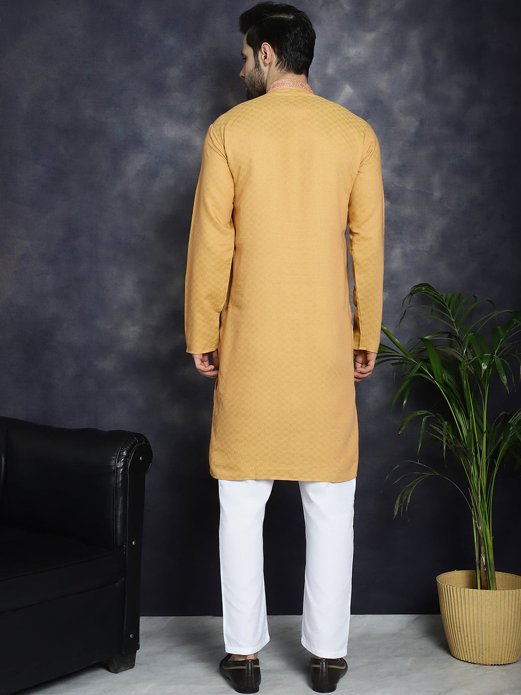 Jompers Men's Sequins Embroidered Kurta With Pyjama - Orange