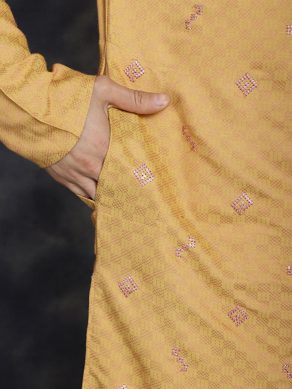 Jompers Men's Sequins Embroidered Kurta With Pyjama - Orange