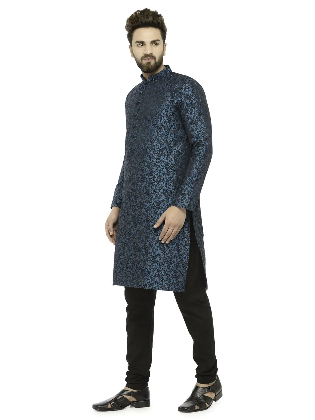 Jompers Men's Green & Black Self Design Kurta with Churidar
