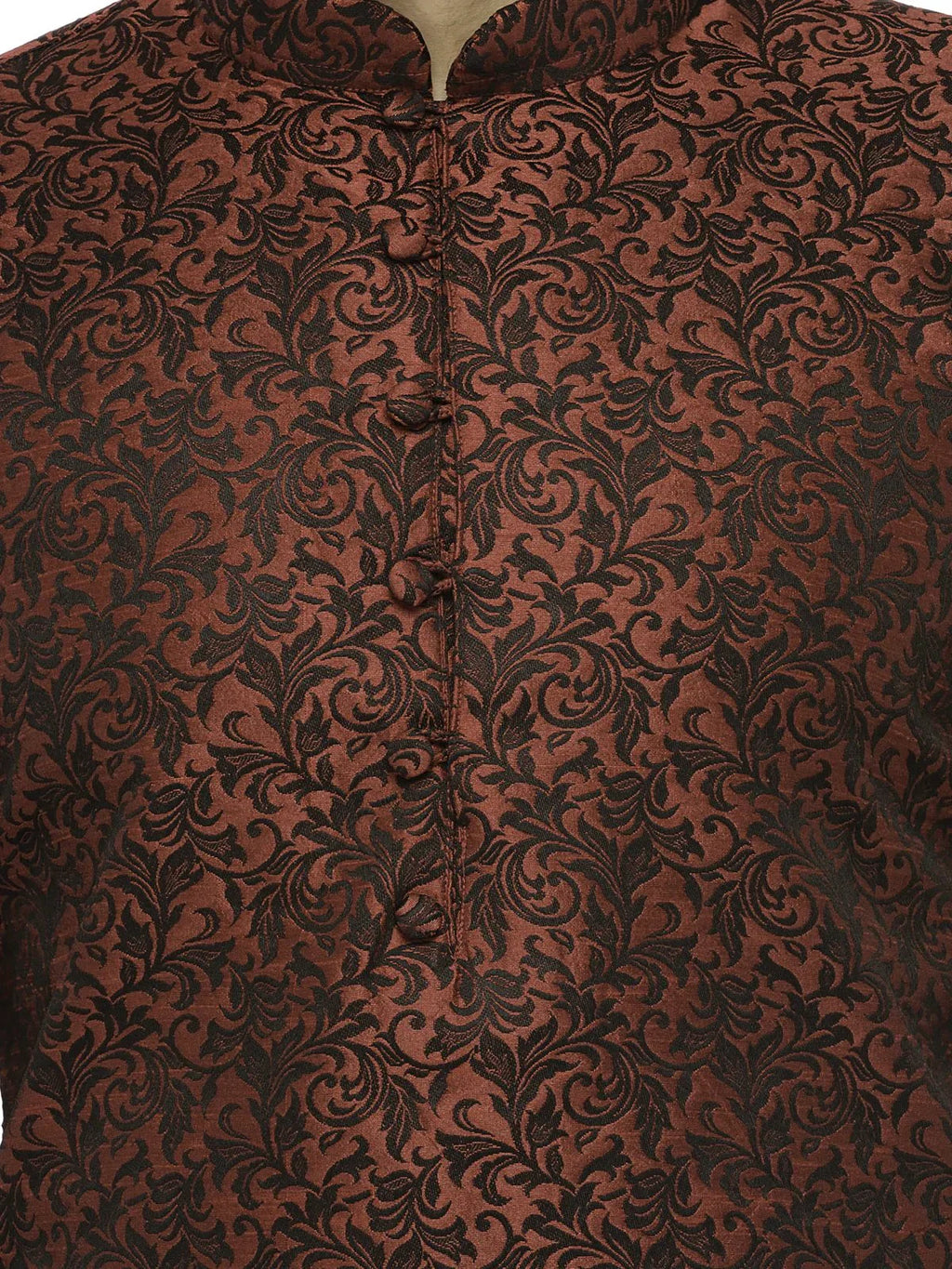 Jompers Men's Maroon & Black Woven Design Kurta with Churidar
